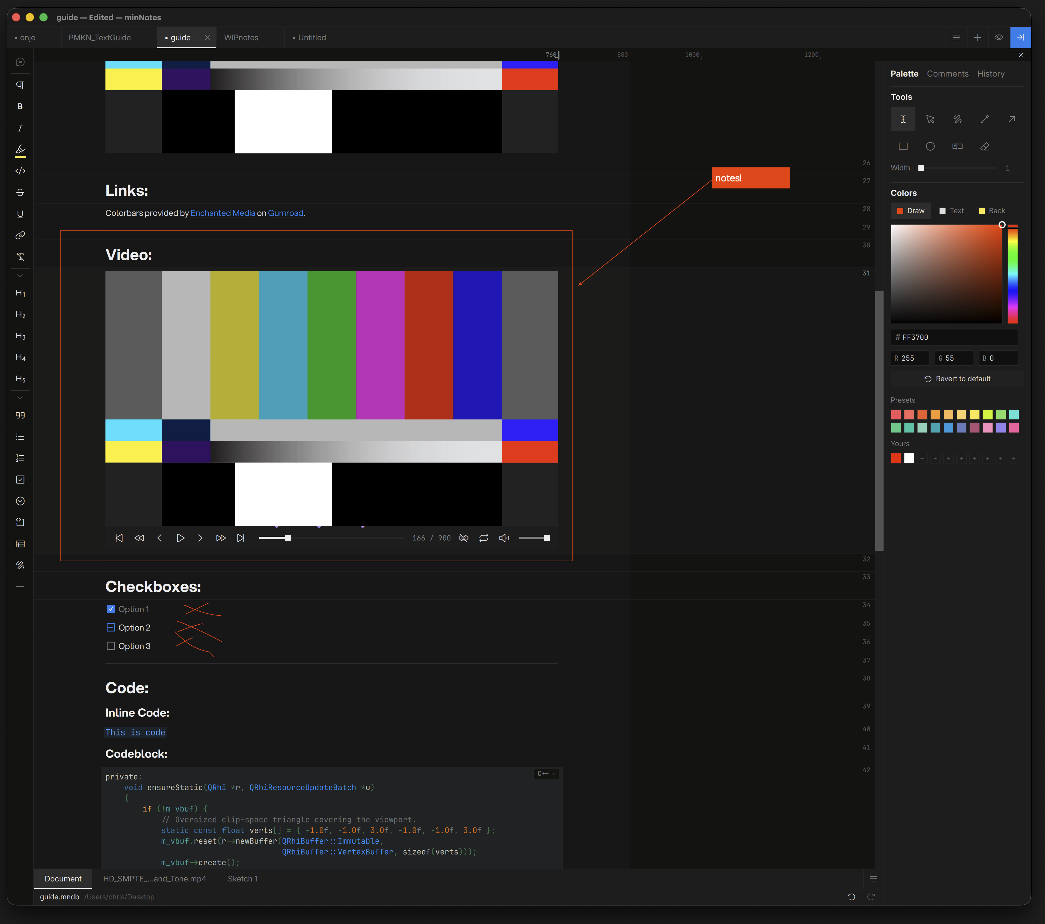 minNotes main window