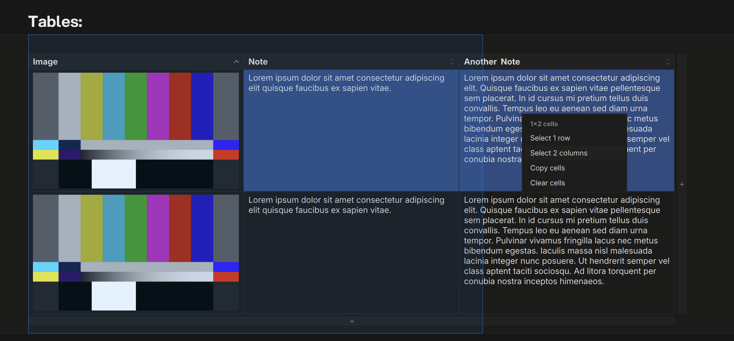 The bulk selection menu