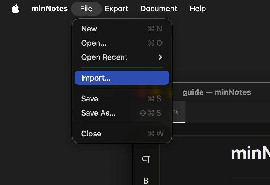 The import dialog