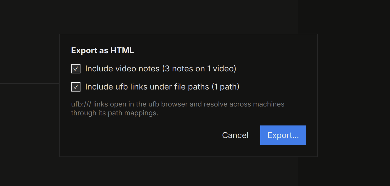 The export options dialog