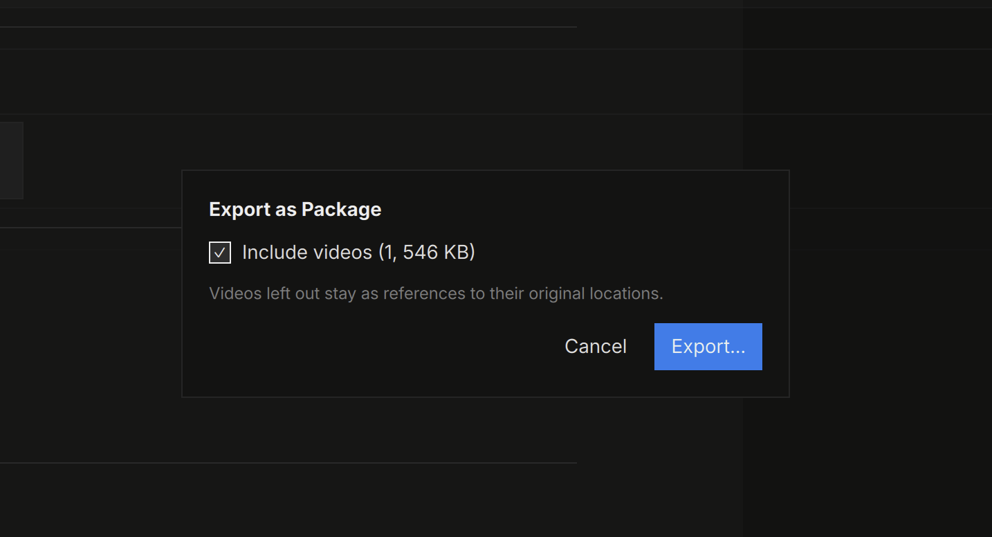 The package export dialog